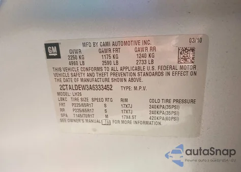 2010 GMC Terrain Sle-2 z USA, uszkodzony, nr VIN 2CTALDEW3A6333452